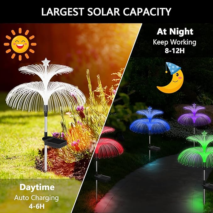 Solar Garden Lights 6 Pack New Upgraded Solar Lights Outdoor Waterproof 7 Color Changing Double Jellyfish and Star Flower Garden Decor Yard Lawn Christmas Decorations Gifts for Women Mom
