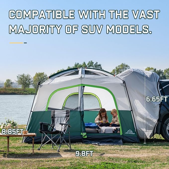 SUV Tents for Camping 6 Person Waterproof Car Family Camping Tent with Tailgate Attachment for SUV Jeep Truck with Cap Easy Setup Large Tent for Outdoor Camping