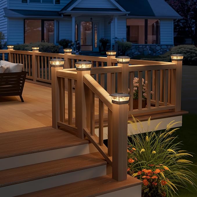 VOLISUN Solar Post Cap Lights Outdoor 4Pack Black Fence Cap Lights Solar Powered Fits 4x4 6x6 Wooden/4x4 5x5 Vinyl Post Firefly filaments Lighting for Garden/Patio/Porchwith Warm White