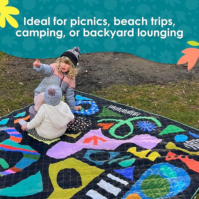 Rudie Nudie Jumbo Beach Mat with Umbrella Hole 6'7 x 6'7 Waterproof Sandproof Picnic Blanket Large Foldable Sand Free Beach Blankets for Park Outdoor Portable Picnic Mat for Grass Sand &amp Law