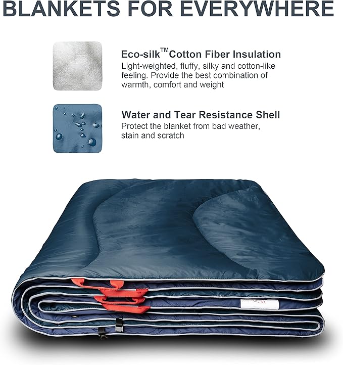 Camping Blanket | X-Large Wind and Waterproof Warm Puffy Blanket Quilt | Lightweight Portable | Outdoor Concerts Picnics Backpacking Travel Hiking Beach Stadium (Deepsea Blue)