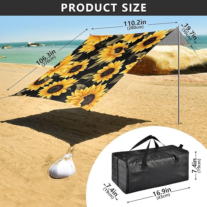 SunfloerCamping Sun Shelters 9.2 x 10.5 FT Beach Canopy Tent Sun Shade with Carrying Bag for Camping Trips Fishing Backyard Fun or Picnics 21341699