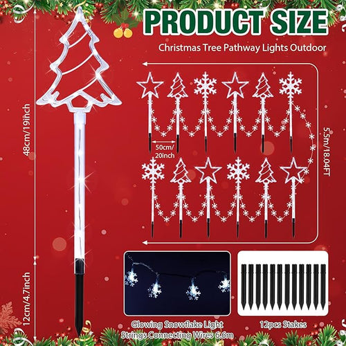 12 Pack Outdoor Snowflake Walkway Lights Plug in Christmas Pathway Lights 8 Modes Xmas Waterproof LED Garden Stake Light for Walkway Porch Yard Lawn (Cool White)