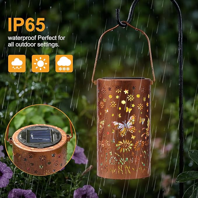 Colorful Butterfly Solar Lanterns Outdoor Waterproof Garden Decor Gifts for Women Mom Grandma Hanging Solar Lights Metal Garden Decoration Outside for Yard Patio Backyard Porch for Gift