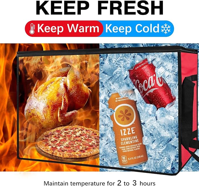 Large Pizza Delivery Bag Insulated 24x 24 x14 Red Pizza Warmer Bag for Food Delivery Pizza Carrier Insulated Bags Keep Your Pizza Hot and Fresh Perfect for Deliveries and Personal Use