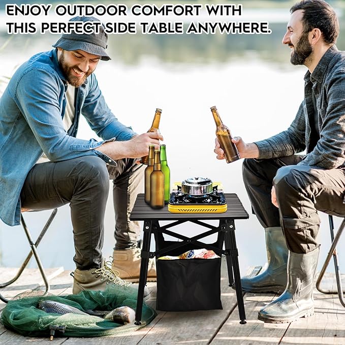 Aluminum Camping Side Table Compact Folding Outdoor Portable Beach Small Camp Table with Carry Bag and Storage Picnic Hiking Fishing Grill