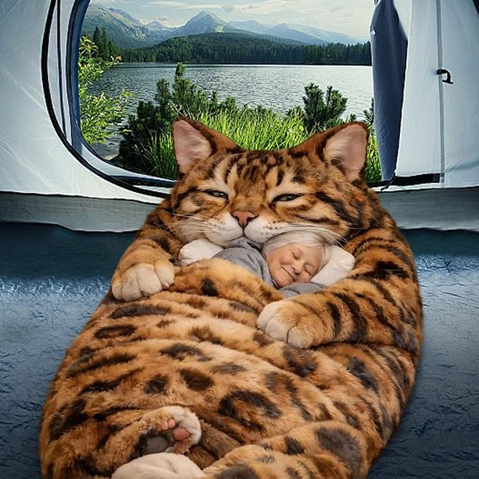 Fluffy Cat Sleeping Bag for Adults Plush Cat Shaped Sleeping Bag for Adults Adorable Cats Envelope Sleeping Bags Washable Warm Blanket for Camping and Home Lounging 68.9x31.5 Inch