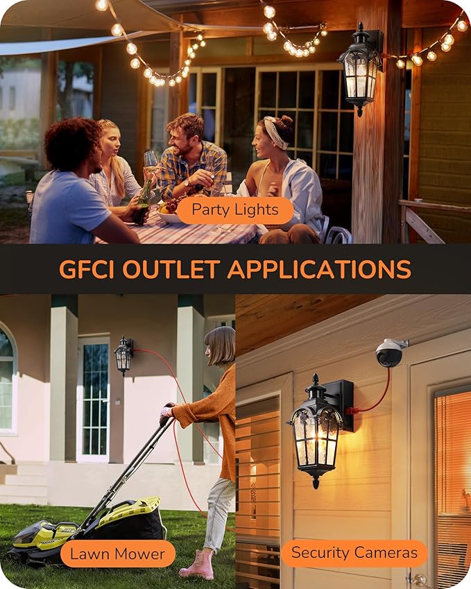 EDISHINE Motion Sensor Outdoor Lights Porch Light with GFCI Outlet Exterior Lighting Fixtures Dusk to Dawn Outside Wall Sconce with Water Ripple Glass Wall Mount Lantern Lamp for House Garage