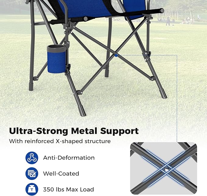 Tangkula Camping Chair Outdoor Portable Camp Chair with Cup Holder Side Pocket Carrying Bag Portable Heavy Duty Folding Lawn Chair for Beach Picnic Fishing Travel