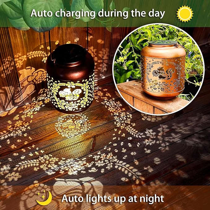 Squirrel Solar Lanterns Outdoor Waterproof Hanging Solar Lights Squirrel Gifts for Women Men Metal Decorative LED Lanterns for YardPatioLawnTabletopPathwayLandscapeGarden Decor