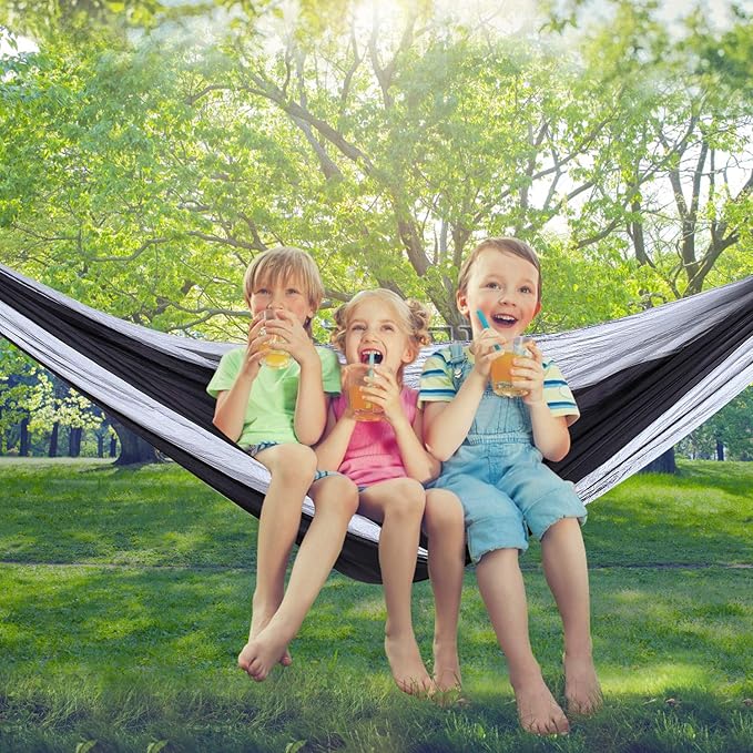 Double Hammocks for Camping Portable Parachute Hammock for Outdoor Hiking Travel Backpacking - Hammocks Swing for Backyard &amp Garden 78''W 118''L (Khaki/Green)