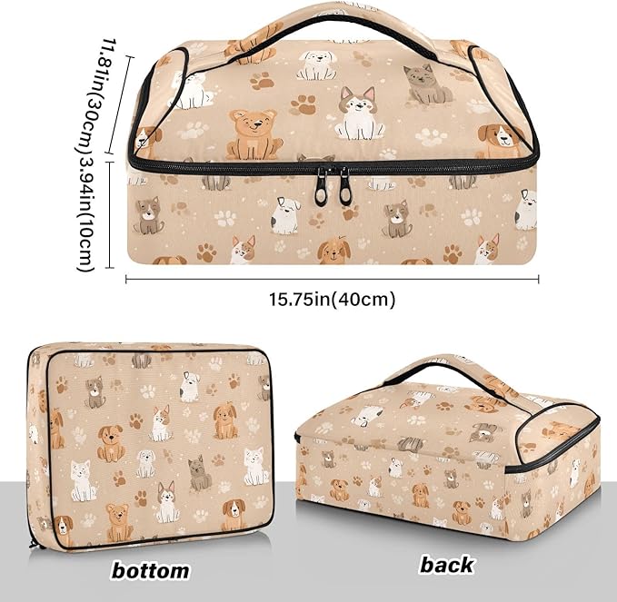 Casserole Carrier Lovely DogInsulated Casserole Carrier for Hot or Cold Food Thermal Lunch Tote for Potluck Parties Picnic Beach Fits 9 x 13 Inches Baking Dish