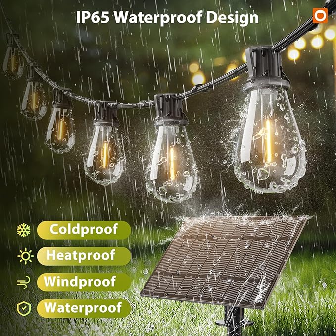 addlon 54FT(48FT+6) Solar String Lights Outdoor Waterproof with USB Port &amp Remote Control Solar Patio Lights for Outside Solar Powered with 16 LED Dimmable Bulbs for Porch Garden Deck Halloween