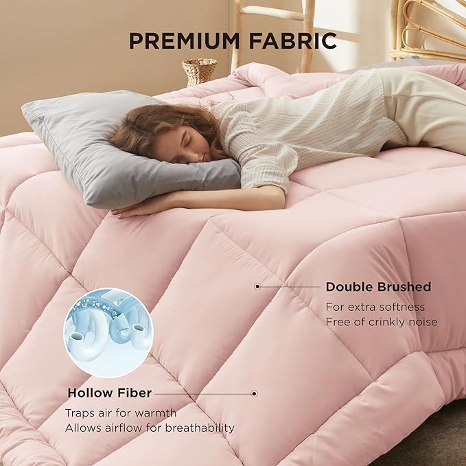 Bedsure Comforter Duvet Insert - Quilted Comforters Full Size All Season Duvet GentleSoft Down Alternative Bedding Blanket with 8 Tabs Gifts for Women/Men Pink Full 86 x 82 Inches