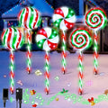 6 in 1 Lollipop Christmas Pathway Lights Outdoor 29 Inch Peppermint Pathway Markers Lights Lighted Candy Cane with 5 Modes and Music for Xmas Holiday Patio Yard Garden(RedWhiteGreen)