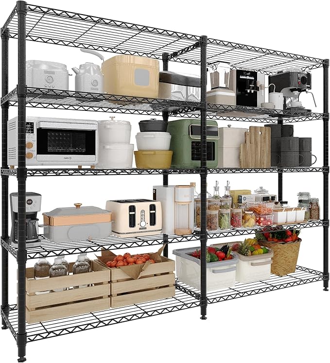 5-Tier Heavy Duty Metal Shelving Unit Adjustable Height &amp Feet Sturdy Thickened Construction High Weight Capacity Easy to Assemble for Garage Pantry Basement Kitchen 15.8 D x 71 W x 70.5