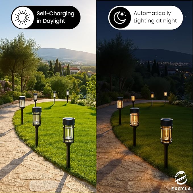 Solar Pathway Lights| Outdoor Garden Lights | Waterproof &amp Weather-Resistant | Energy-Efficient with High Transparency Glass | Durable &amp Elegant Design| High Impact Resistance| Pack of 8
