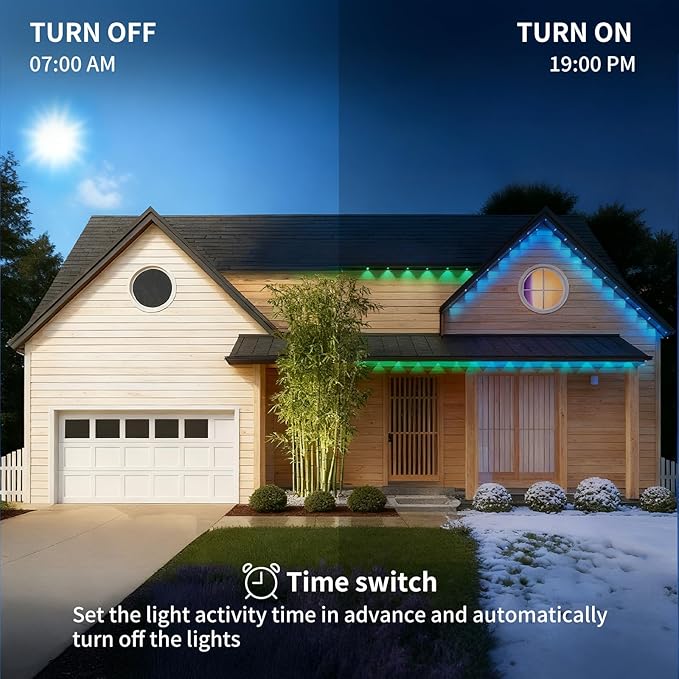 Permanent Outdoor Lights APP Control 50ft 30 LED Smart RGB+IC Warm/Cool White House Eave Light for Halloween Christmas Alexa Google Support Timing with Remote Controller