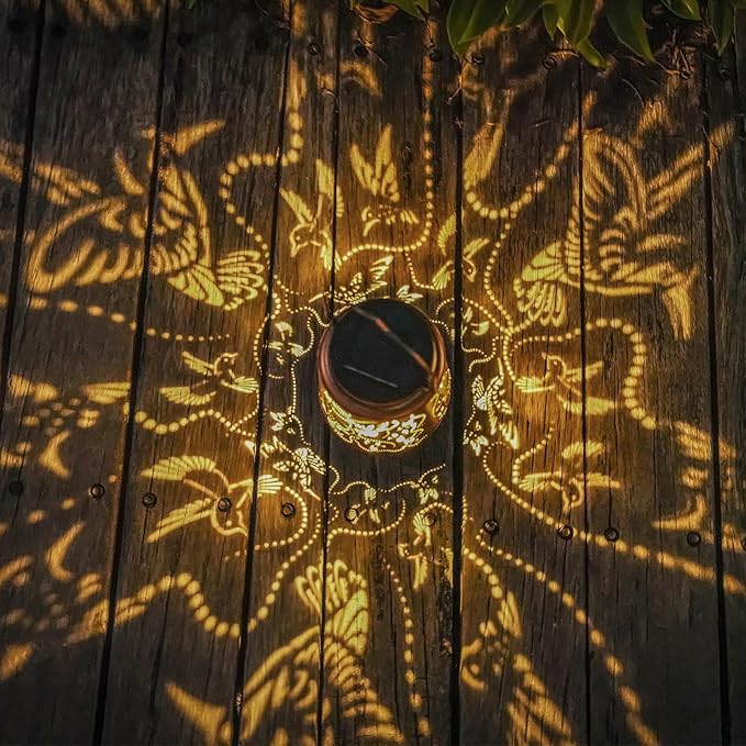 2 Pack Solar Hummingbird Lanterns Outdoor Hanging Decor LanternWaterproof Hollow Out Metal Decorative Garden LightGraceful Decoration for PatioYardLandscapeWalkwayFestival