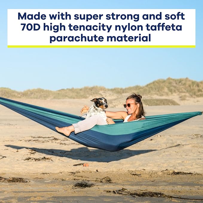Handcrafted Adventure Parachute Hammock by Yellow Leaf Hammocks - Fits 1-2 PPL 400lb max - Weathersafe Super Strong Easy to Hang Ultrasoft Easy to Pack - Color: Blue and Green