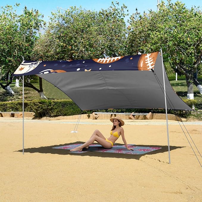 Football Helmet Stars Pattern Camping Sun Shelter Beach Tent Portable Beach Sun Shade Outdoor Canopy for Camping Trips Fishing Picnic
