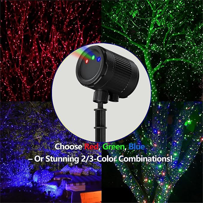Laser Christmas Porjector Lights Waterproof Laser Light Projector Outdoor 3-Color Star Shower Laser Lights Remote Control &amp Timing Perfect for Holidays Party Garden Decor