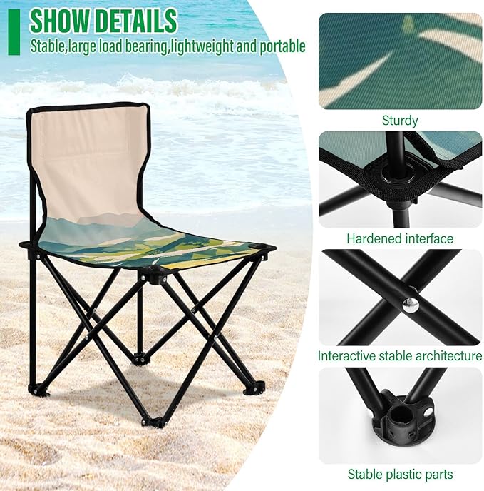 Green Mountain Portable Camping Chairs Folding Chair - Durable Oxford Fabric Lightweight Iron Frame Easy Fold Design - Ideal for Outdoor Activities Camping Fishing and Travel