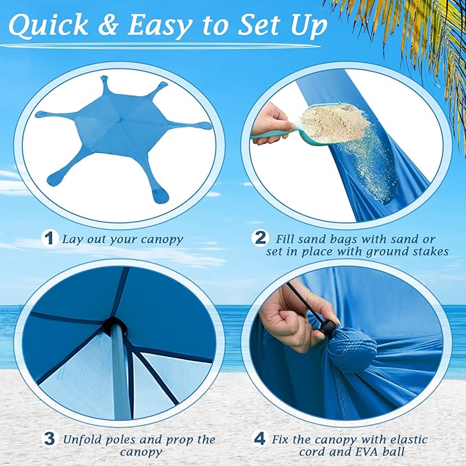 Goplus Beach Canopy 20 x 20 FT Beach Shade with UPF50+ Sun Protection Carrying Bag Sand Shovel Aluminum Pole 6 Ground Stake Portable Sun Shelter Outdoor Beach Tent for Backyard Camping Picnic