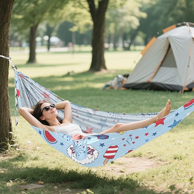 Burbuja USA Items Camping Hammock 330 lb Hammock with Tree Straps &amp Attached Carry Bag &amp Side Pocket for Camping Beach Backpacking Backyard Travel