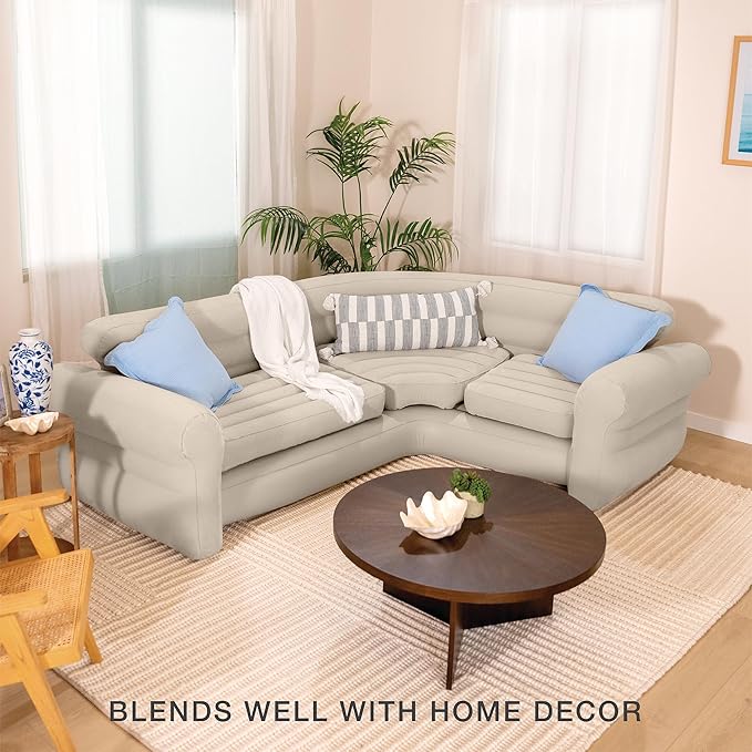 Intex Inflatable Corner Sofa L-Shaped Couch with 880 lb. Weight Capacity 2-in-1 Valve for Easy Indoor Setup 101 x 80 x 30”
