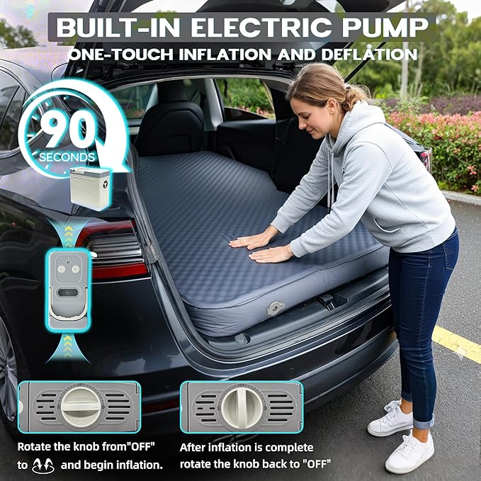 UPWELL Self Inflating Sleeping Pad Truck Camping Thick Mattress for Tesla Model Y Solid Foam 4 Season Car Bed Mattress Portable Roll Up Bed Greywith air Pump