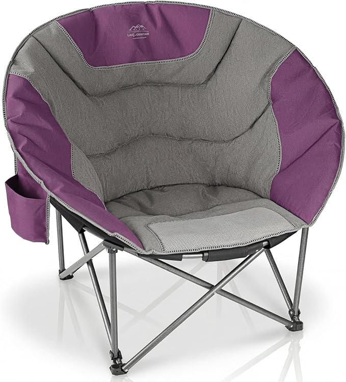 Oversized Portable Moon Camping ChairsRound Folding Lawn Chair w/Cup HolderOutdoor Heavy Duty Supports 500Lbs Comfy ChairPerfect for Family CampHikingPicnics and Beach TripsPurple