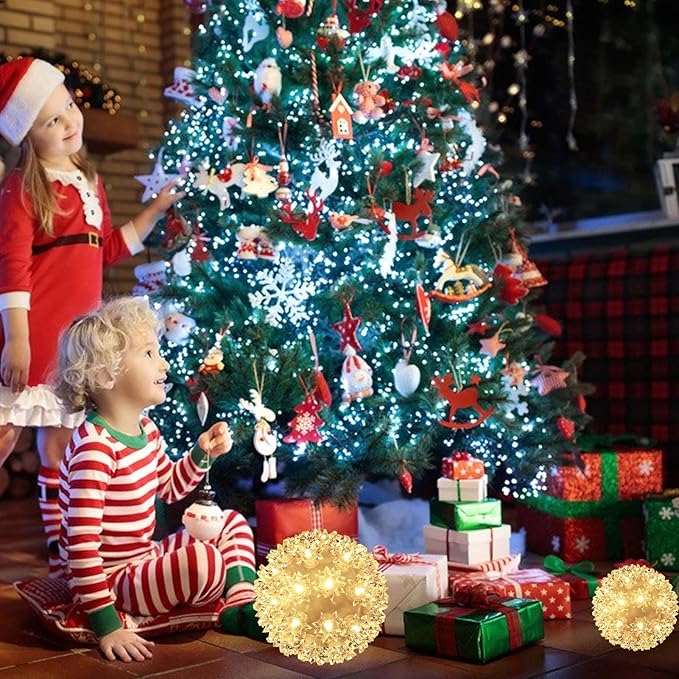 Christmas Lights Ball 5.5 Sparkling Outdoor Hanging Twinkling Sphere Lights 50 LED Starlight Soft Twinke for Tree Porch Decorations Warm White