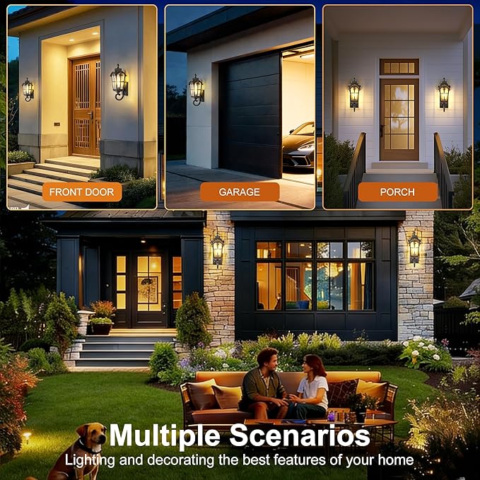 Dawn to Dusk Sensor Outdoor Wall Light Fixtures Waterproof Porch Lights Anti-Rust Matte Black Sconce Lights Outdoor Wall Lantern for Patio Front Door Garage House