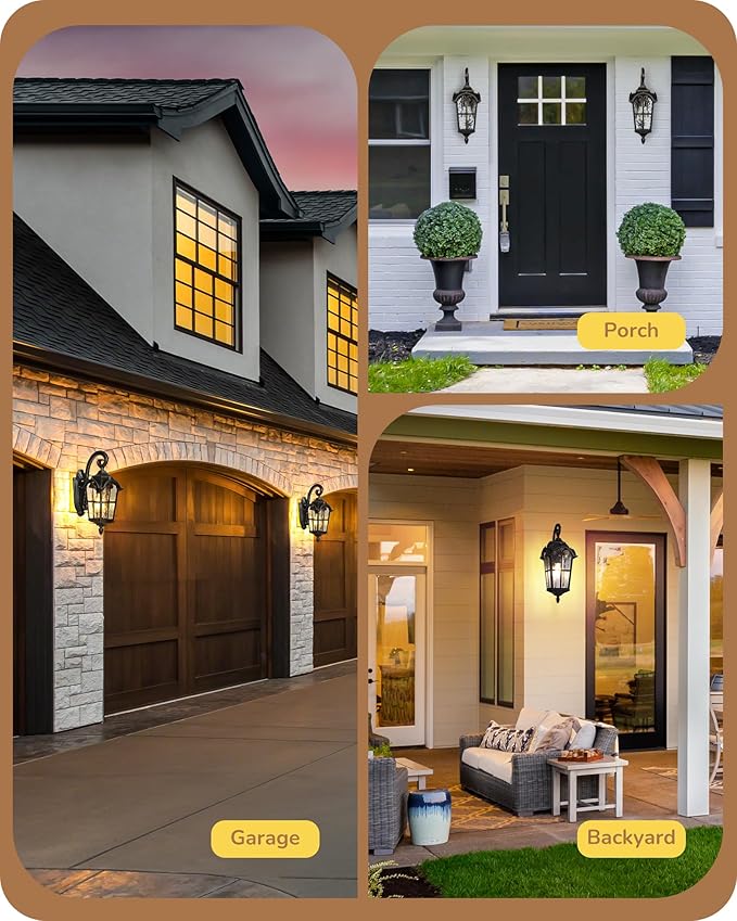 EDISHINE Dusk to Dawn Outdoor Wall Light Roman Large Size Exterior Lantern Fixtures E26 Base Waterproof Porch Lights Wall Mount Black Outside Wall Sconce 2 Pack