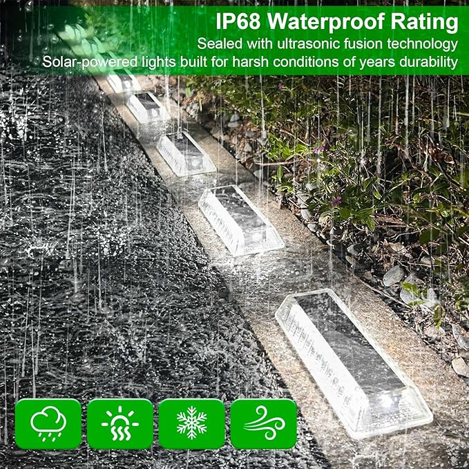 Lacasa Solar Deck Lights Solar Light Outdoor Waterproof IP68 8 Pack Solar Powered Pathway Yard Driveway Step Landscape Lights LED Lighting 50LM for Garden Path Walkway Stair Patio Cool White 6000K