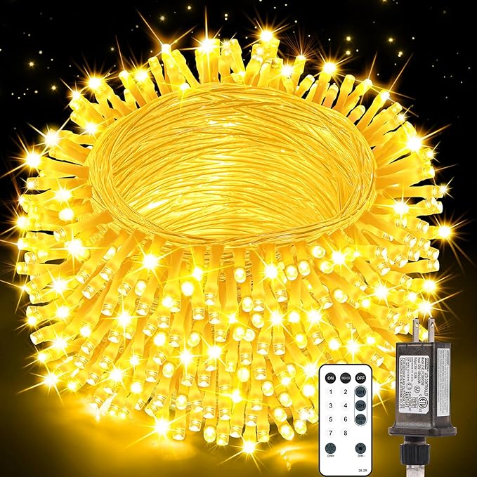 Christmas Lights String Outdoor Indoor Xmas Tree Decorations Lights Plug in Twinkle Fairy Light with Remote Timer Dimmable for Room Yard Holiday Party Wedding Decor (Warm White 108FT 300 LED)
