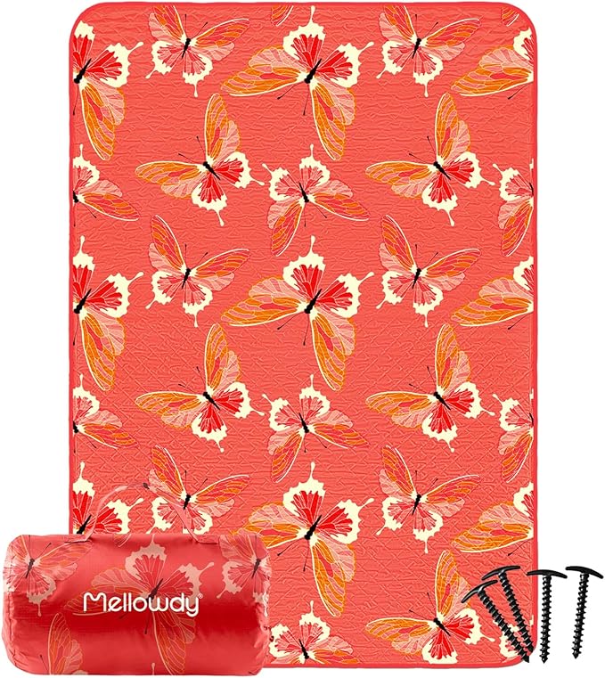 Mellowdy Companion Outdoor Printing Blanket - Waterproof Wind-Resistant Warm Utility Blanket for Camping Picnic Stadium Beach Gameday Travel Foldable with Carrying Bag（Red Butterfly55x80）