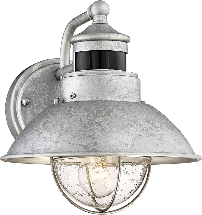 John Timberland Oberlin Rustic Industrial Farmhouse Outdoor Barn Light Fixture Galvanized Dusk to Dawn Motion Sensor 9 Clear Seedy Glass for Exterior Deck House Porch Yard Patio Outside Garage