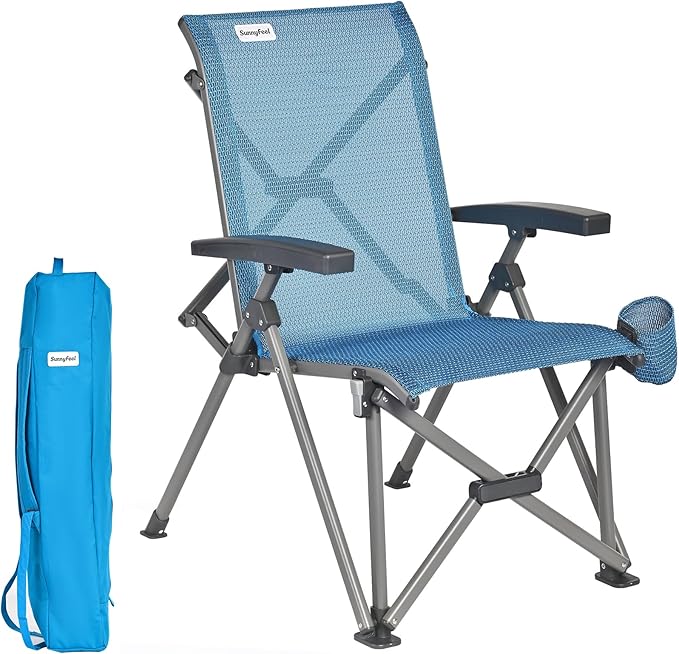 SUNNYFEEL Folding Camping Chair Heavy Duty Ergonomic Chairs Support 500lbs with Adjustable Breathable High Back Support and Cup Holder Aluminum Frame for Fishing Camp Beach Lawn RV Patio