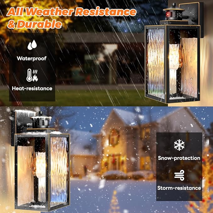 13.6 Motion Sensor Outdoor Wall Sconce Lantern Exterior Waterproof Wall Lights Fixture with Water-Rippled Glass Bronze Outside Mount Lighting for House Porch Garage Patio Bulbs Not Included