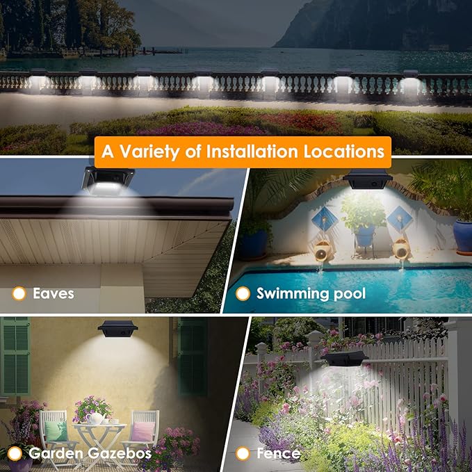 UniqueFire Solar Gutter Lights - 40 LED Outdoor Fence Lights Waterproof Security Lamps for Eaves Garden Landscape Walkway (8PCS Black &amp Cold White)
