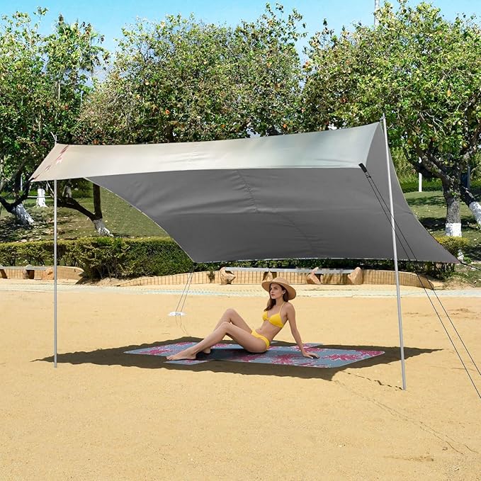 Pastel Color Wildflowers Beach Tent Sun Shelter 9.2' x 10.5' Beach Canopy with 4 Sandbags 4 Stability Poles Sand Shovels - Tent Canopy for Beach Camping Fishing Picnics
