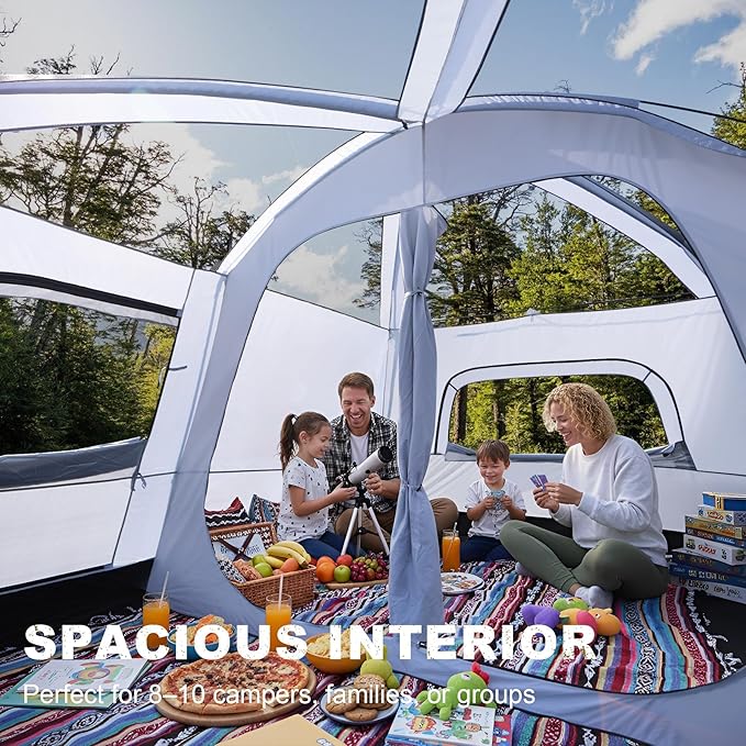 4-6 Person Camping Tent Large Family Cabin Tents with Porch &amp Rainfly Double Layer Waterproof Glamping Tent with 2 Rooms 2 Doors Portable Big Tents for Outdoor Camping Hiking Party