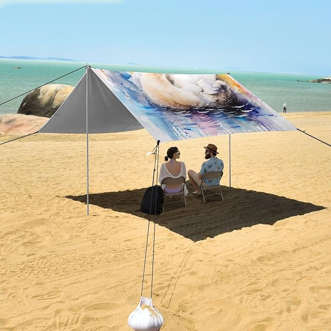 ALAZA Watercolor Duck Baby Beach Tent Sun Shelter UPF50+ Protection Beach Shade Canopy w/ 4 Sandbags for Outdoor Camping Fishing Backyard Fun Picnic 10x9 ft