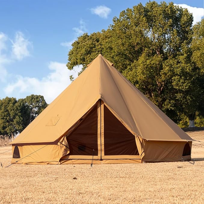 Cotton Canvas Bell Tent with Stove Jack Roomy Yurt for Family Glamping Camping 4 Season Tent with Zipped Removable Floor