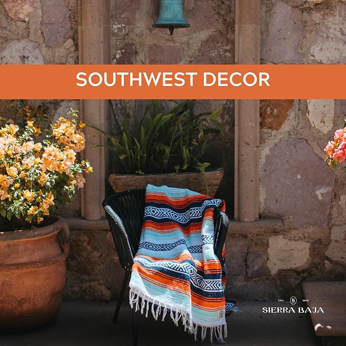 Mexican Throw - 78'x57' Perfect for Yoga Outdoors Heavy &amp Thick Orange 1 Pc