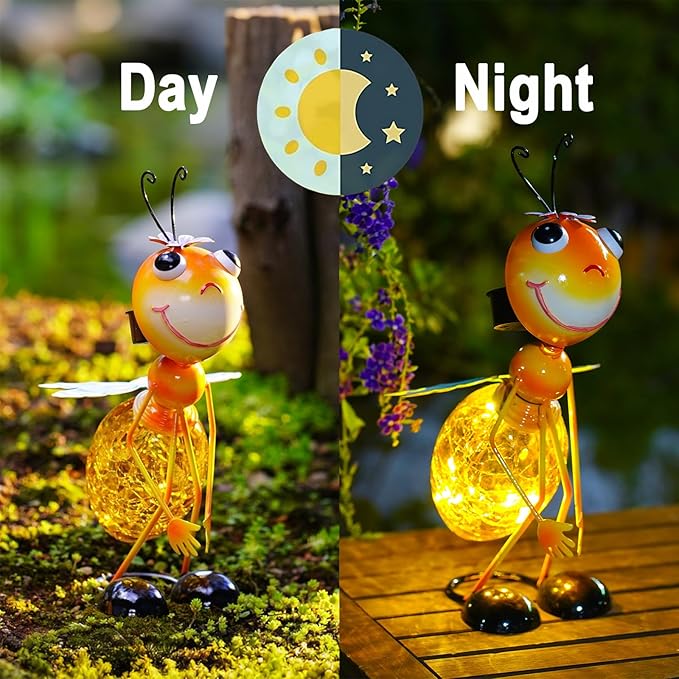 Solar Garden Lantern Waterproof LED Bee Solar Lights Outdoor Decorative Tabletop Lanterns Lamp for Yard Patio Table Decoration (Bee)