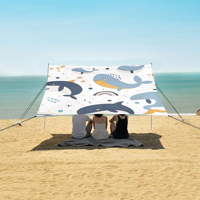Whales and Rainbow Camping Sun Shelter Beach Tent Portable Beach Sun Shade Outdoor Canopy for Camping Trips Fishing Picnic