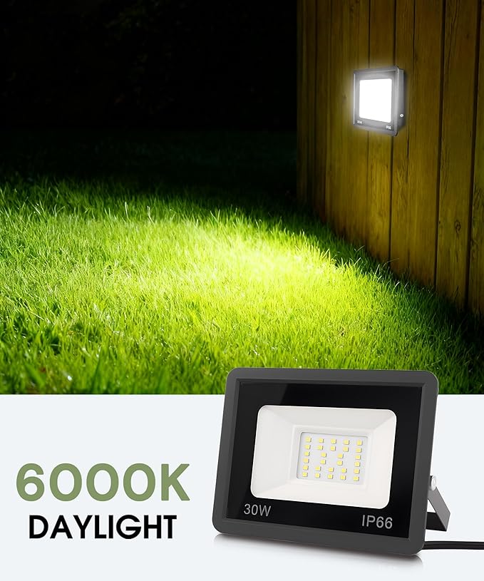 L LOHAS LED 30W Dusk to Dawn Floodlight IP66 Waterproof Plug in Floodlights 6000K Daylight Work Light Security Lights for Yard Garage UL Listed 2Pack